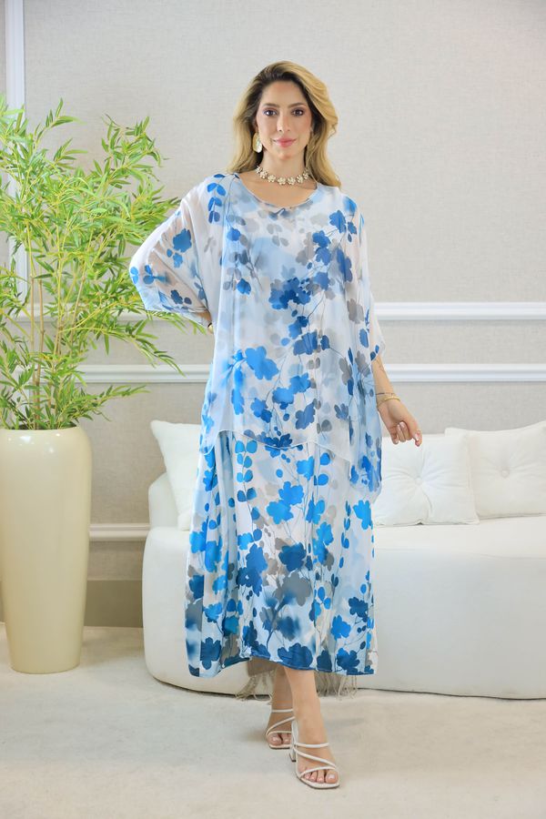VESTIDO ZENAÍDE AZUL TURQUESA - Loja Linho Italiano