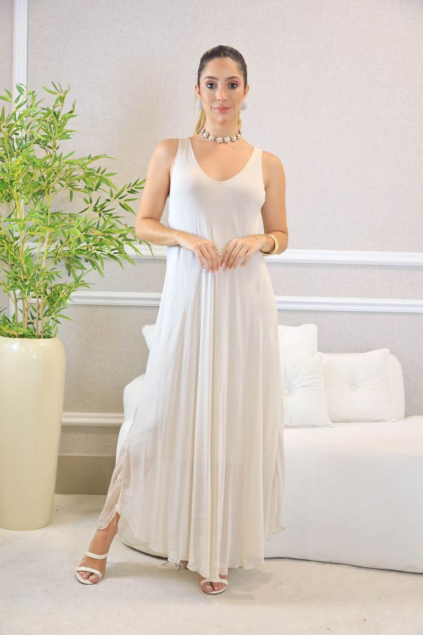 VESTIDO ROSANGELA BEGE - Loja Linho Italiano
