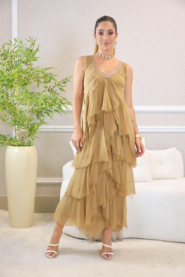 VESTIDO JULIETE CARAMELO - Loja Linho Italiano