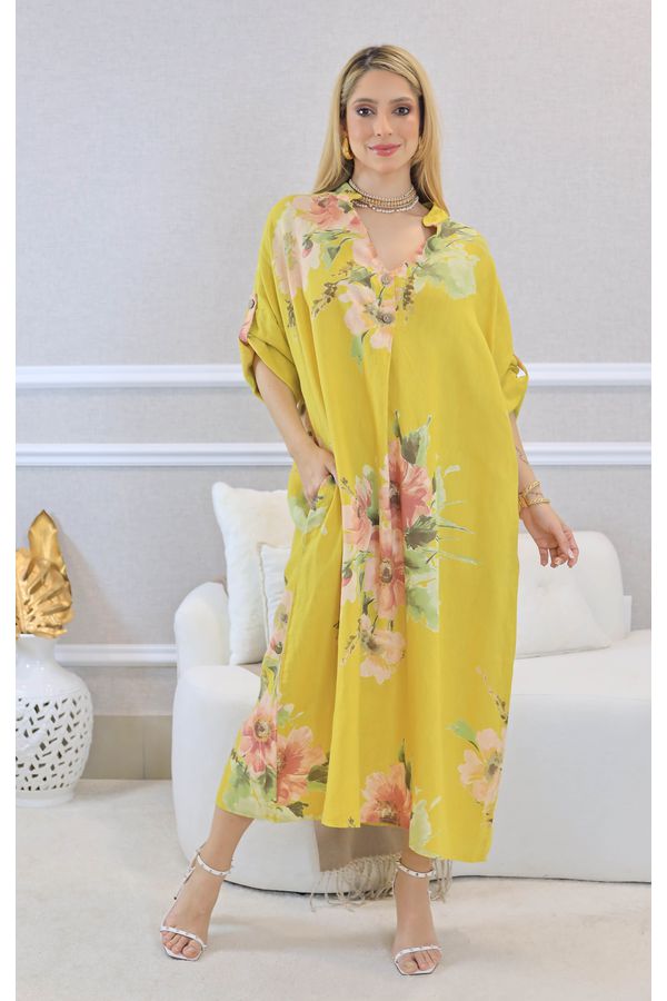 VESTIDO MEIRY MOSTARDA - Loja Linho Italiano