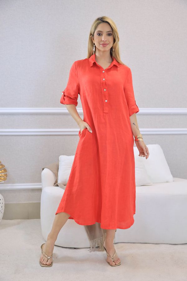 VESTIDO ESTEFÂNIA VERMELHO - Loja Linho Italiano