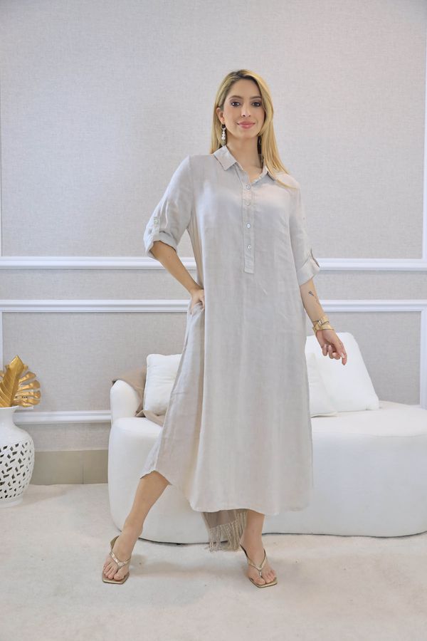 VESTIDO ESTEFÂNIA BEGE - Loja Linho Italiano