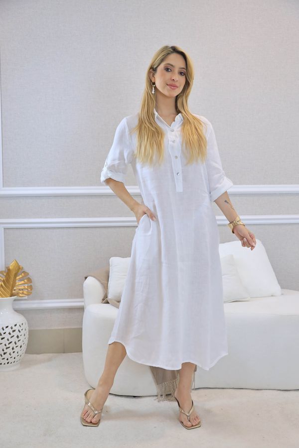 VESTIDO ESTEFÂNIA BRANCO - Loja Linho Italiano