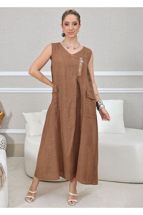 VESTIDO JOSETTE MARROM - Loja Linho Italiano