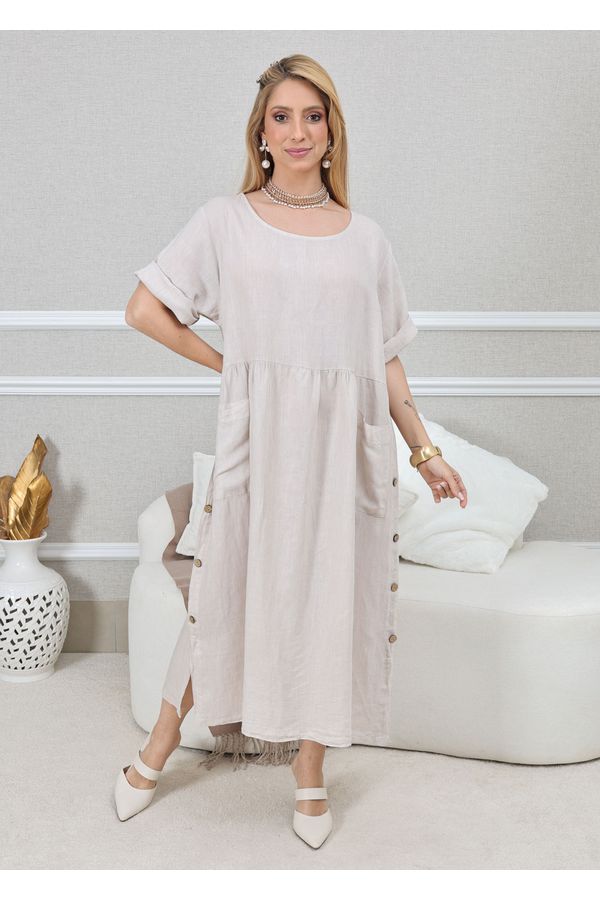 VESTIDO CARMEN BEGE - Loja Linho Italiano