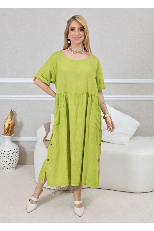 VESTIDO CARMEN PISTACHE - Loja Linho Italiano