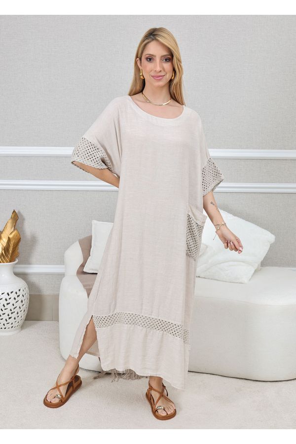 VESTIDO EVELIN BEGE - Loja Linho Italiano