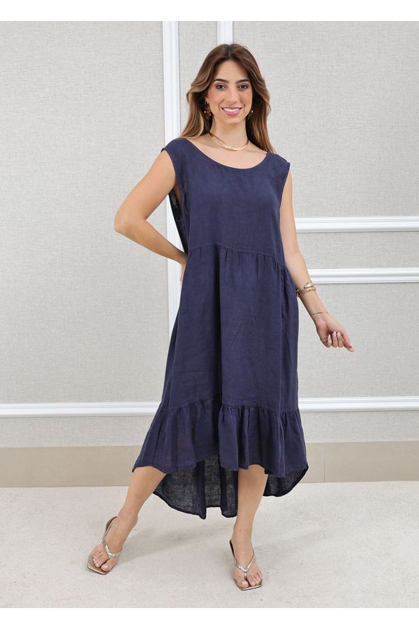 VESTIDO JOICE AZUL MARINHO - Loja Linho Italiano