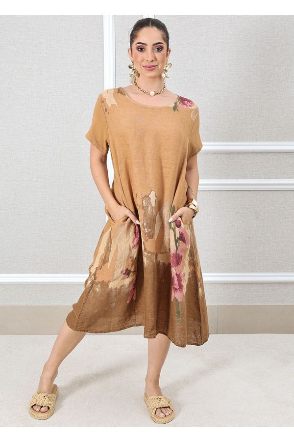 VESTIDO GIOVANA CARAMELO - Loja Linho Italiano