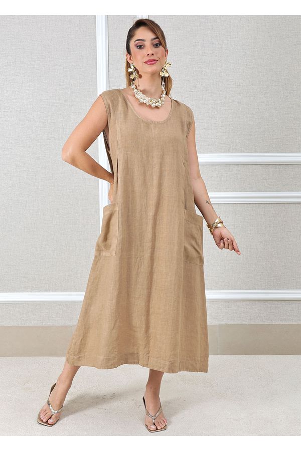 VESTIDO FRANCINE CARAMELO - Loja Linho Italiano