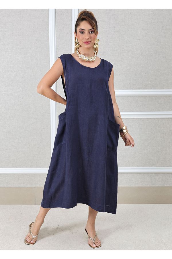 VESTIDO FRANCINE AZUL MARINHO - Loja Linho Italiano