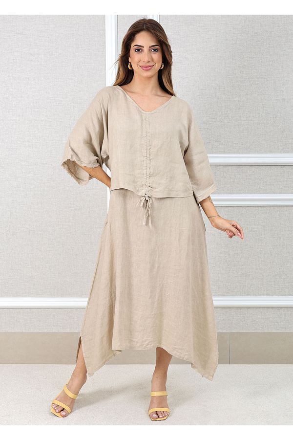 VESTIDO LÚCIA BEGE - Loja Linho Italiano