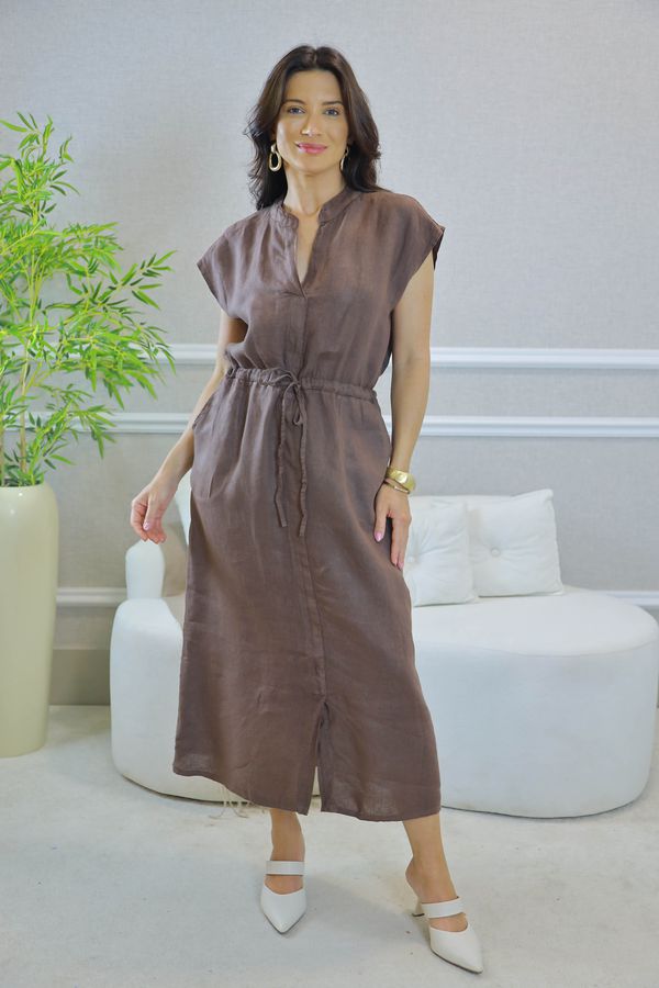 VESTIDO MELISSA MARROM - Loja Linho Italiano