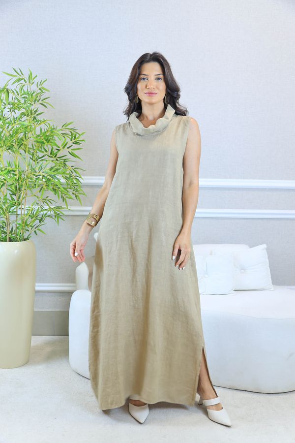 VESTIDO MARJORIE CARAMELO - Loja Linho Italiano