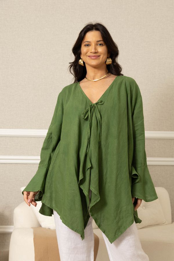 CASAQUETO LOURDES VERDE GRAMA - Loja Linho Italiano