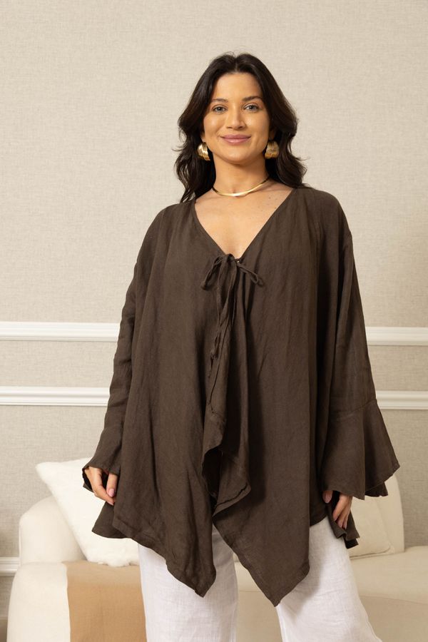 CASAQUETO LOURDES MARROM - Loja Linho Italiano