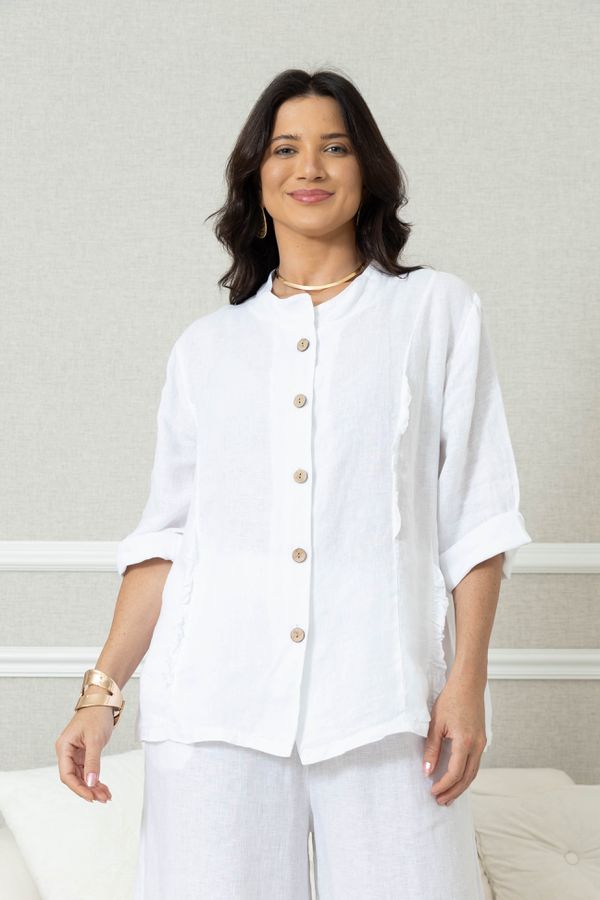 Camisa Bia CJ Linho BRANCO - Loja Linho Italiano