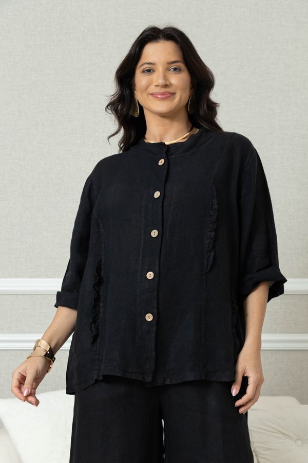 Camisa Bia CJ Linho PRETO - Loja Linho Italiano