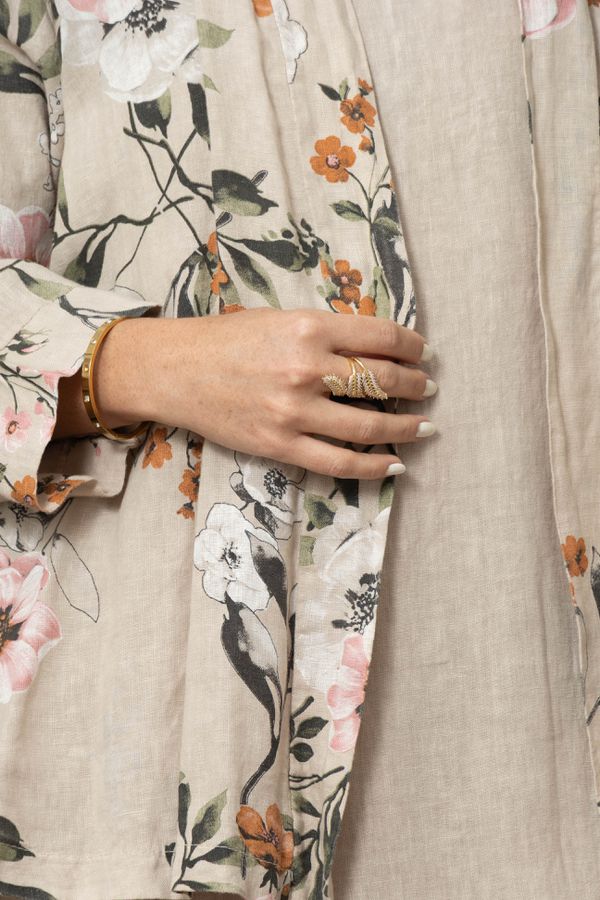 VESTIDO ANA COM CASAQUETO ANA BEGE - Loja Linho Italiano