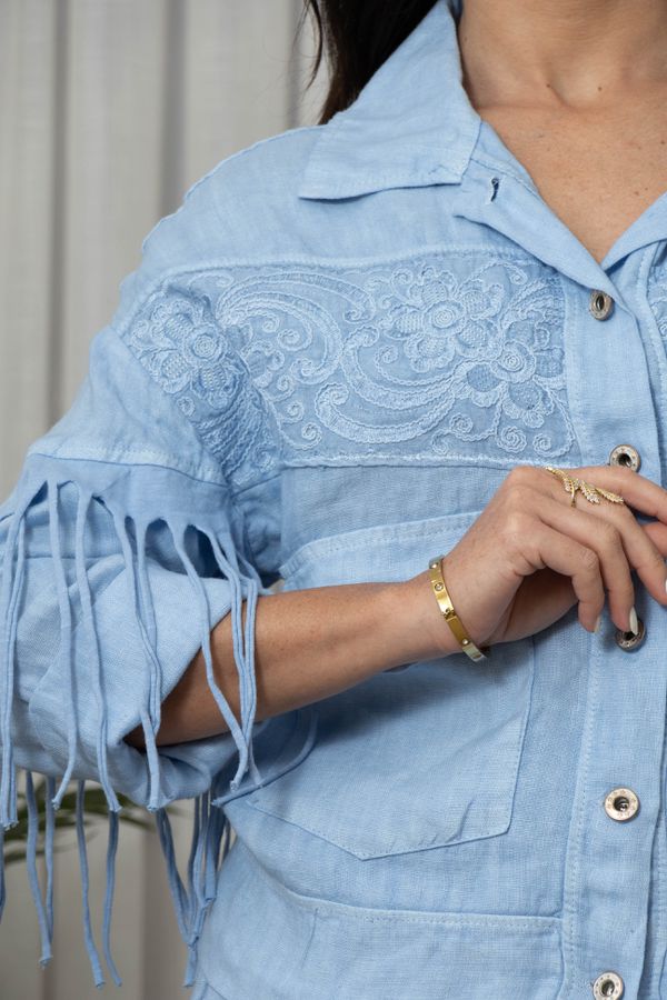 JAQUETA LORETA CJ AZUL BEBE - Loja Linho Italiano