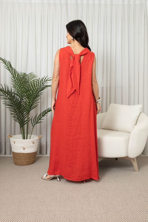 VESTIDO DAFINE VERMELHO - Loja Linho Italiano