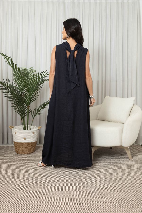 VESTIDO DAFINE MARINHO - Loja Linho Italiano