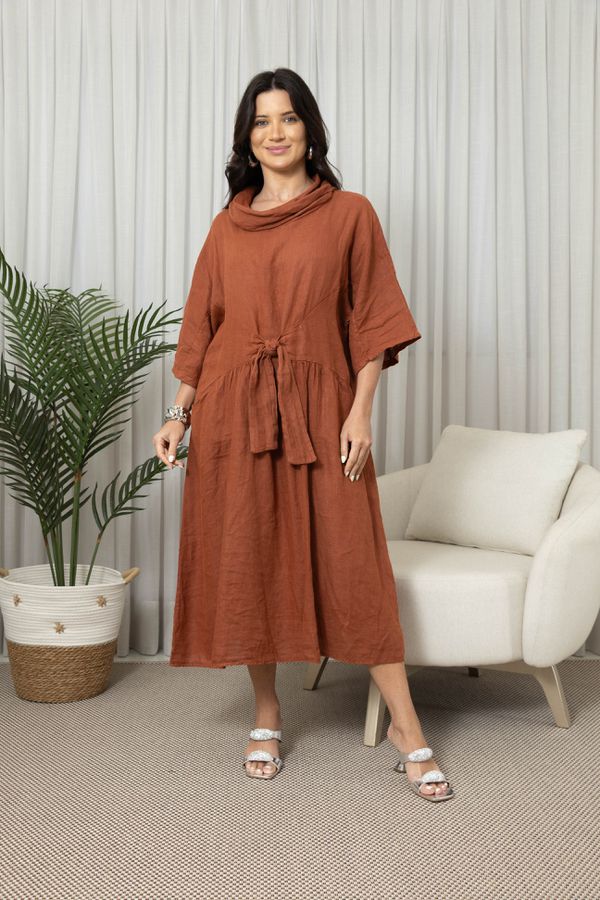 VESTIDO MIRELA TERRA COTA - Loja Linho Italiano