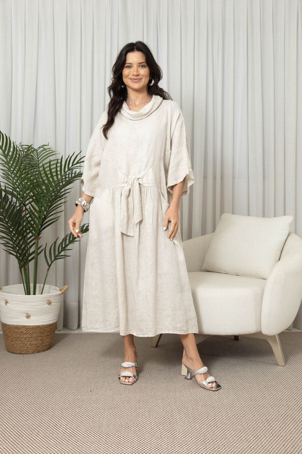 VESTIDO MIRELA BEGE - Loja Linho Italiano