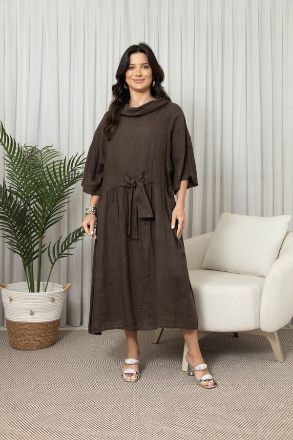 VESTIDO MIRELA MARROM - Loja Linho Italiano