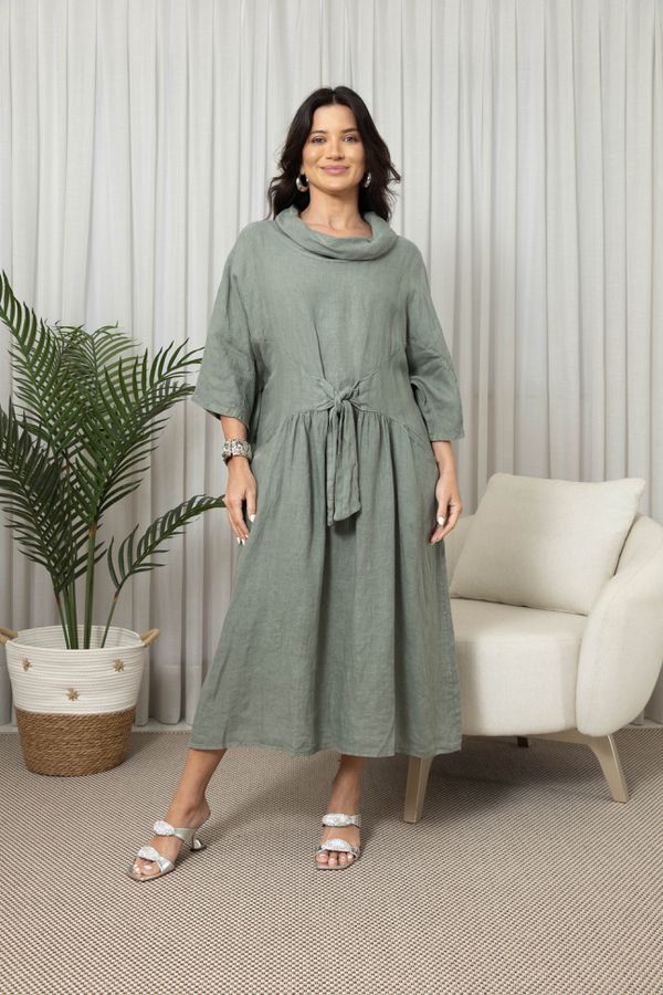 VESTIDO MIRELA MILITAR - Loja Linho Italiano