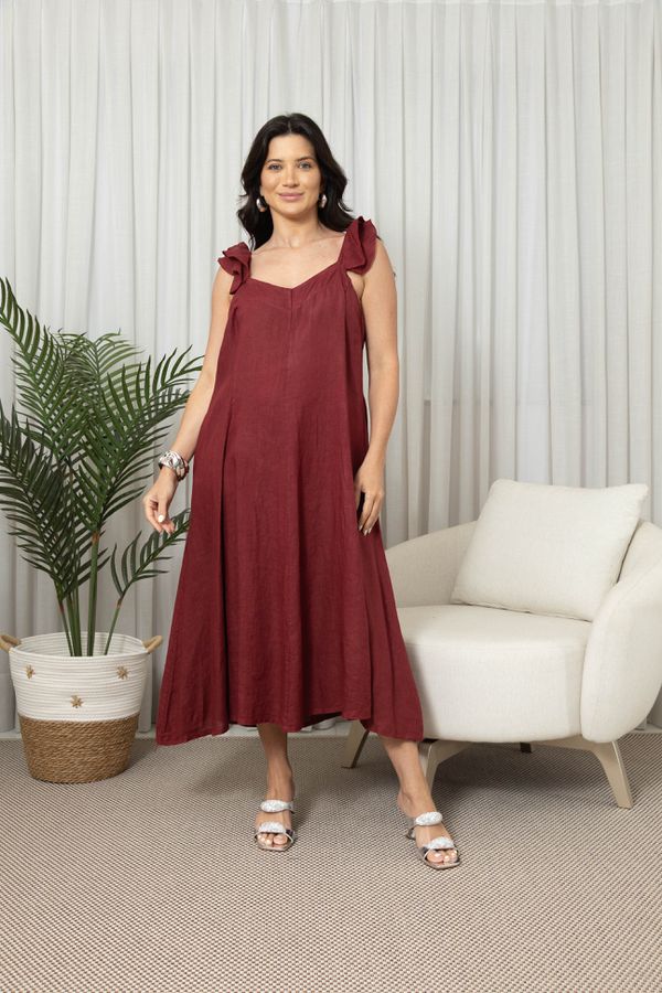 VESTIDO OFÉLIA BORDO - Loja Linho Italiano