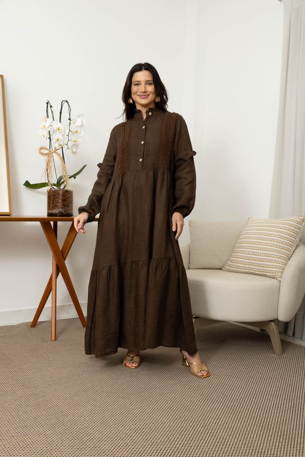 VESTIDO FORTALEZA CHOCOLATE - Loja Linho Italiano