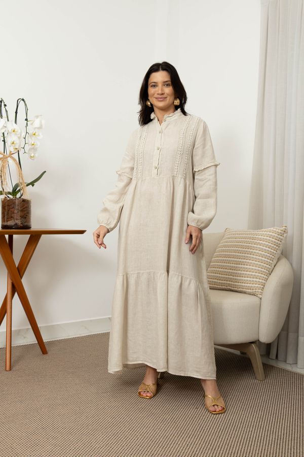 VESTIDO FORTALEZA BEGE - Loja Linho Italiano