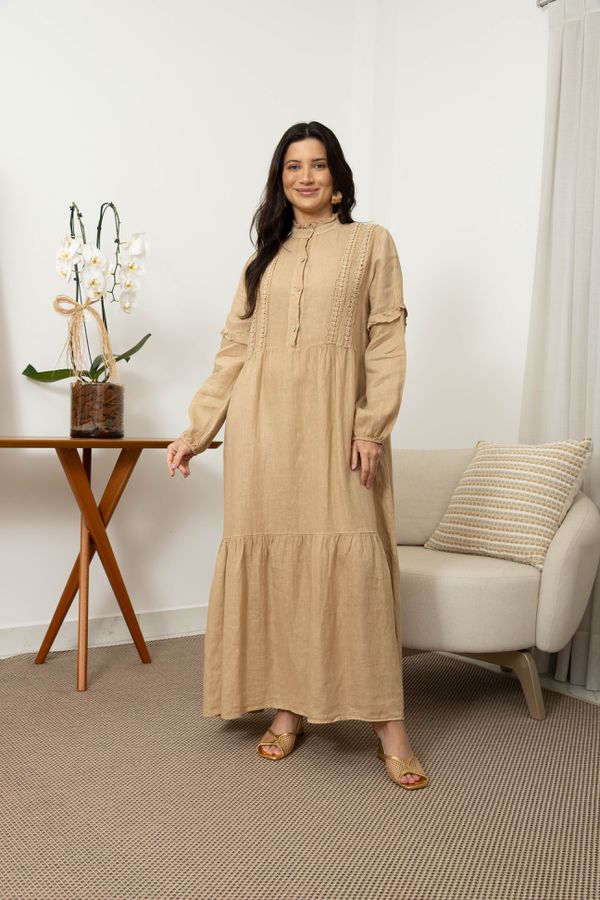 VESTIDO FORTALEZA CARAMELO - Loja Linho Italiano