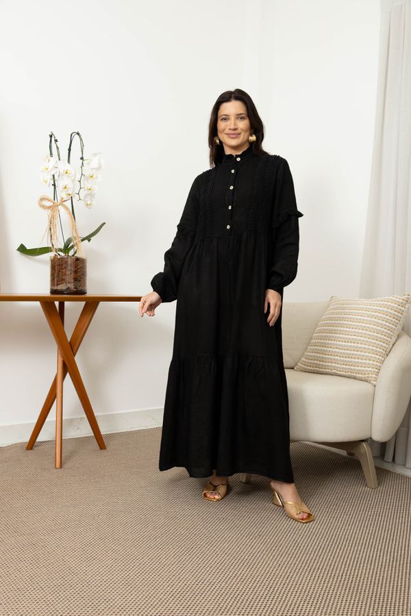 VESTIDO FORTALEZA PRETO - Loja Linho Italiano