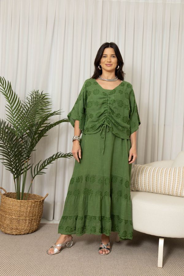 VESTIDO AUREA VERDE GRAMA - Loja Linho Italiano