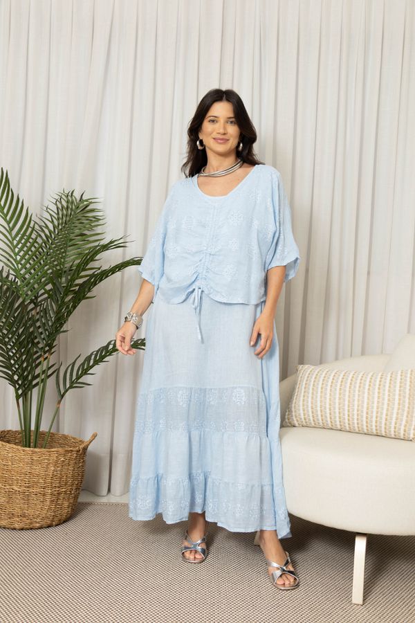 VESTIDO AUREA AZUL BEBE - Loja Linho Italiano