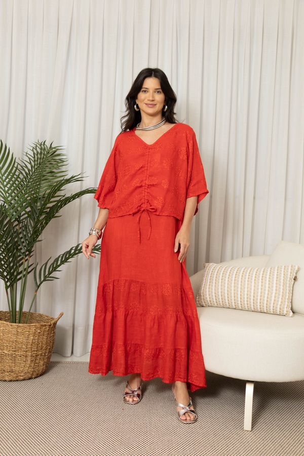 VESTIDO AUREA VERMELHO - Loja Linho Italiano