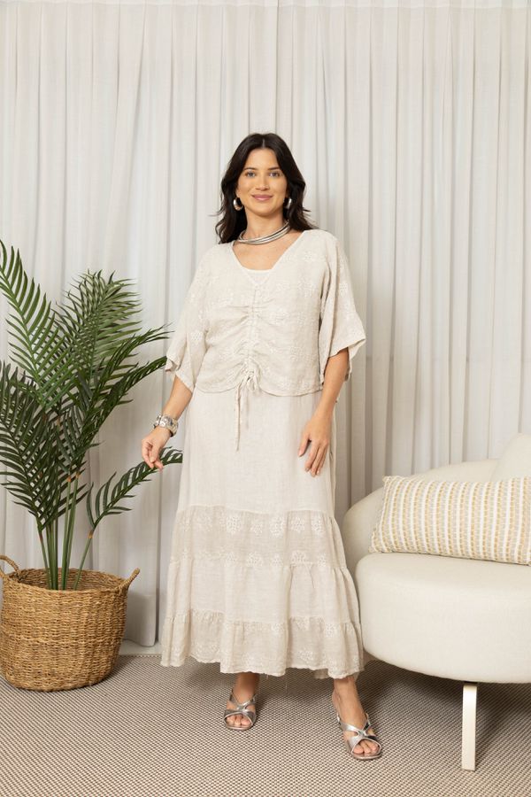 VESTIDO AUREA BEGE - Loja Linho Italiano