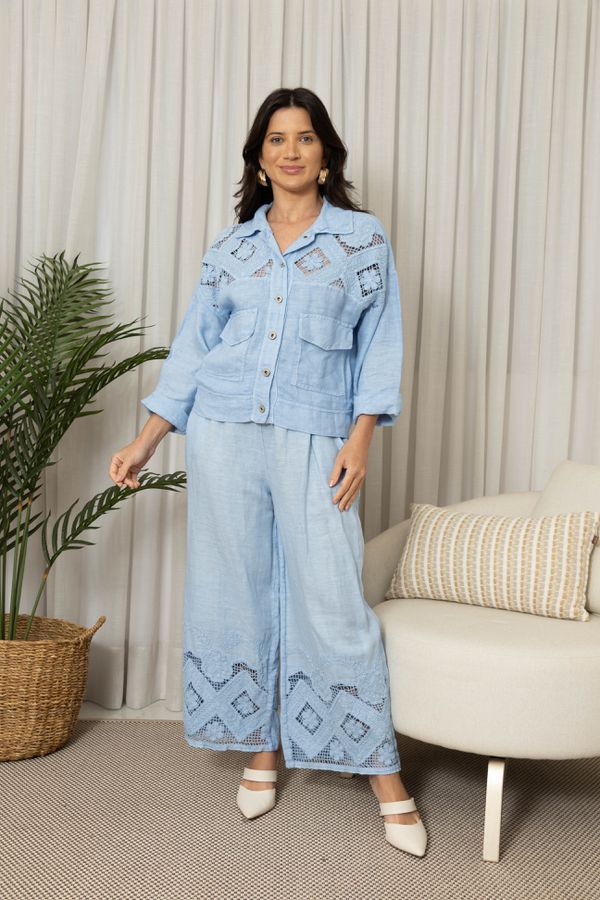 CALÇA NITERÓI CJ AZUL BEBE - Loja Linho Italiano