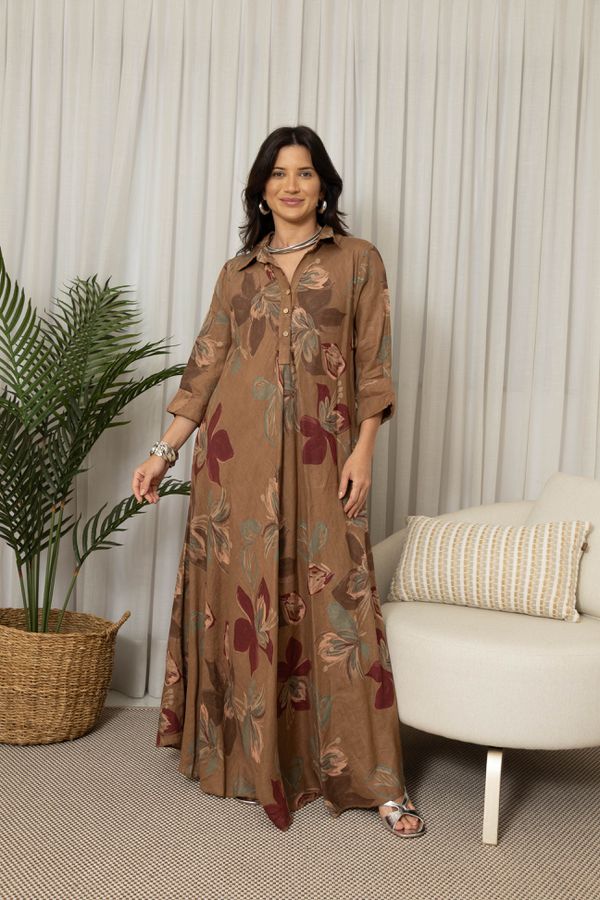 VESTIDO CARLA CAPUCCINO - Loja Linho Italiano