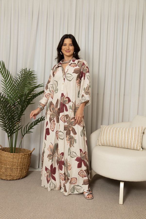 VESTIDO CARLA BEGE - Loja Linho Italiano