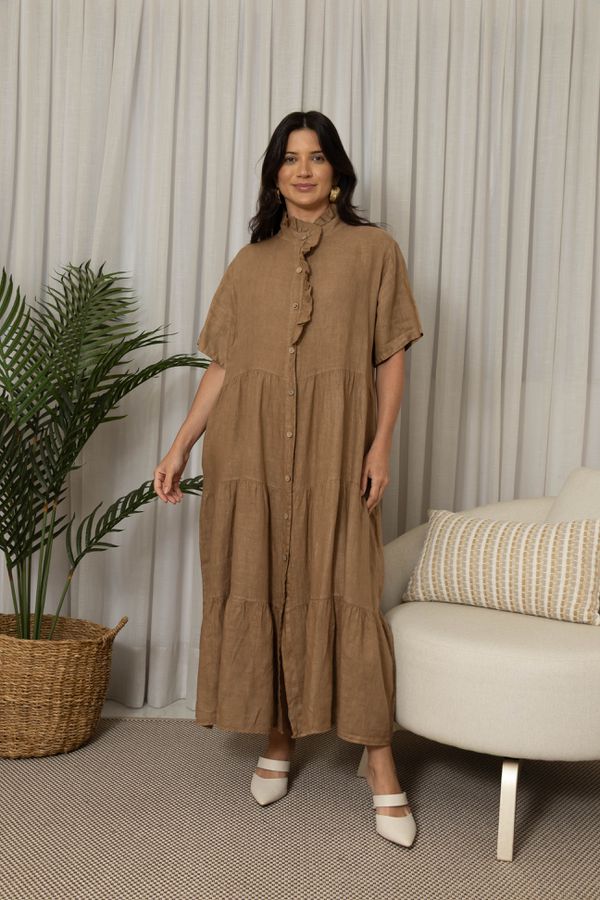 VESTIDO JAQUELINE CARAMELO - Loja Linho Italiano