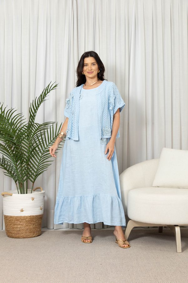 VESTIDO DELICATA AZUL BEBE - Loja Linho Italiano