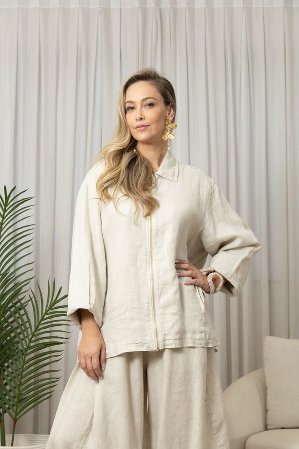 JAQUETA LAIS BEGE - Loja Linho Italiano