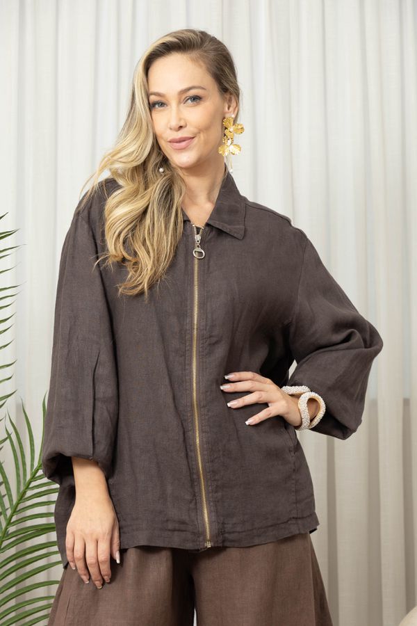 JAQUETA LAIS CHOCOLATE - Loja Linho Italiano