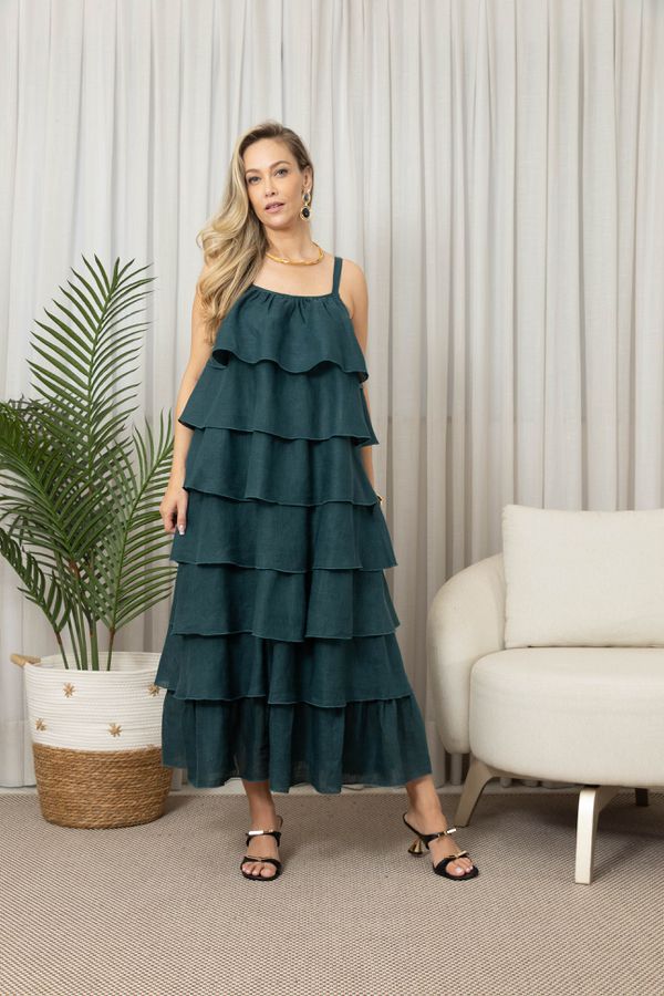 VESTIDO ROMA VERDE PETROLIO - Loja Linho Italiano