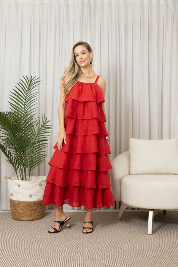 VESTIDO ROMA VERMELHO - Loja Linho Italiano