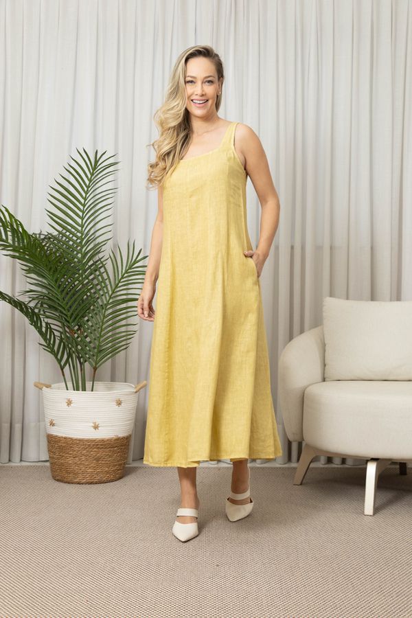 VESTIDO UDINE AMARELO MILHO - Loja Linho Italiano