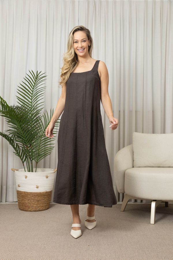 VESTIDO UDINE CHOCOLATE - Loja Linho Italiano